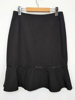 Vintage Y2K Reitmans Black Sequin Trim Flounce Hem Skirt Womens Size 9 Medium